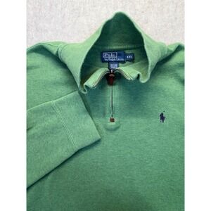Polo Ralph Lauren Quarter Zip Pullover Men XXL Green Cotton Ribbed Knit Sweater